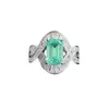 Cluster Rings 5.7mm Brésilien Paraiba Tourmaline Sterling Argent 925 Pour Femmes Émeraude Princesse Vintage Mariage Anneau De Doigt De Mariée