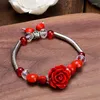 ストランドの創造性cinnabar Red Bean Tibetan Silver Rose Braceletバングルチャームジュエリーファッションアクセサリー女性アミュレットギフト