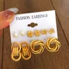 Set di orecchini di perle vintage Orecchini pendenti in metallo color oro Orecchini a cerchio con farfalla a forma di cuore Gioielli di moda geometrici Trendy 6 paia