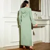 Vêtements Ethniques Robe À Capuche Vert Menthe Diamant Robes Longues Moyen-Orient Caftan Marocain Mode Vestidos Arabes Dubai Y Turcos Abayas Pour