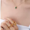 Łańcuchy Sterling srebrne zielone sześcienne z cyrkonia kwadratowe oświadczenie wisiorek złoty kolor platowany łańcuch cZ naszyjniki dla kobiet