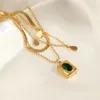 Kedjor Europeiska och amerikanska temperament Multi-Layer Water Drop Square Green Zircon Pendant Fashion Design CLAVICLE CHAIN ​​Gift