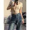 Damesbroek Harajuku Baggy Femme Jeans Dark Blue Brown High Taille 90s Dagelijkse broek Women Party Club recht wijd been