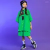 Stage Wear Kids Punk Outfits Hip Hop Clothing Green Oversize T -shirt Tops Zomershorts voor Girl Boys Jazz Dance -kostuums Rave Dessen