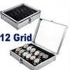 Titta på Box Cases 12 GRID SLOTS Titta på Winder Aluminium Alloy Inside Container smycken Organisator Tillbehör Display Storage Case1 Box252i