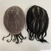 Substituição de cabelo humano virgem indiana No. 8 Root Afro Corn Braids #1b Black Full Lace Toupee for old Blackman