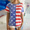 女性のTシャツShi Ying American Independence Dayプリントトップトップ女性夏新しいルーズラウンドネック穴あきプルオーバーTシャツT230517