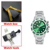 Wristwatches Luxury CZ Diamond Green Disc Sun Pattern Luminous Quartz Watch Anti-Hip Hop Male Calendar Wrist For Men's Gift Relogio