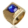 Bandringar Keisha Lena Gold Plated Titanium Steel Inlay Red Blue Square Stone Men Ring Australian Gem Zirconia Wedding Ring Christmas Gift J230517