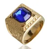 Band Rings Keisha Lena Gold Plated Titanium Steel Inlay Red Blue Square Stone Men Ring Australian Gem Zirconia Wedding Ring Christmas Gift J230517