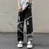 Jeans da uomo PFNW Primavera Estate Hiphop High Street Colori alla moda Patchwork contratto Pantaloni larghi dritti con bordo grezzo 28A2403 230516