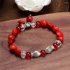 Strand Creativiteit Cinnabar Red Bean Tibetaans zilveren Rose Bracelet Bangle Charm Jewelery Fashion Accessoires Vrouw Amulet Gifts
