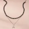 Collane con ciondolo MiFaViPa Fashion Trinket Crystal Black Beads Collana girocollo per donna Colletto a lettera multistrato