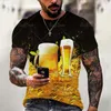 Mens T Shirts Beer 3D Print Men t-shirts Summer Polyester o-Neck Breaber Tapptorkning Kort ärm Loose Tops Tees Overdimensionerade kläder