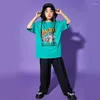 Stage Wear Kids Show Outfits Hip Hop Clothing Green Tshirt Tops Streetwear Baggy Pants For Girl Boy Jazz Dance Costumes Rave Clothes