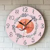 Orologi da parete che dormono con numeri floreali Grande orologio da appendere in acrilico Numeri di fiori Sfondo rosa Orologio alla moda nordico