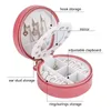 Round Jewelry Box With Mirror PU Leather Display Boxes For Ring Earring Necklace Storage Case Gift Package Travel Accessories Holder