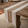 Table Runner Table Runner Natural Cotton Burlap Striped Splicing Bohemian Style Tables Runner With Tassels Dining Wedding Home Decor 230517