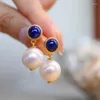 Dangle Küpeler Orijinal Tasarım İnci Küpe Gümüş Kakma Vintage Vintage Üst düzey Lapis Lazuli Kulak Saplamalar Bayanlar Düğün Nişan Takı