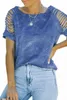 Sky Blue Cut-Out Crew Neck Short Sleeve T-Shirt L0D0#