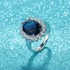 ウェディングリングセロシティ楕円形のサファイア女性トレンディシルバー925宝石付きの高級ジュエリーフラワー型の女性婚約指輪ギフト230517