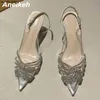Sandaler Aneikeh Solid Pointed Toe Gladiator Thin High Heel Women Party Wedding Shoes Crystal Decoration Spring Autumn New Pumps 35-39 J230518