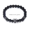 Beaded Luxury High Quality Micro Pave Black Cz Zirconia Gold King Crown Charm Bracelet Men Dl Polish Matte Stone Bead Handma Dhgarden Dh97K