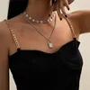 Chains Korean Version Classic Retro Multi-layer Tassel Necklace Female Trend All-match Nose Buckle Chain Belt Lock Set Jewelry