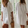 Basic Casual Dresses Bohemian Casual Summer Beach Dress White Tunic Women Beachwear Cover-ups Plus Size Sexy Pareo Dress Sarong plage N771 230518