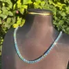 Anpassad isad Rare Blue Green Color 4mm 925 Sterling Silver Diamond Tennis Chain Moissanite Neckblue Diamond Necklace