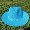 Chapeaux à large bord seau chapeau d'été réglable paille de jazz pour hommes et femmes Fedora soleil plage rose 230517