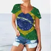 Dames T-shirts Brazilië Vlag Graphic Geprinte dames V-Neck T-shirts Casual dame korte mouw oversized pullover mode losse tops