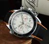 Omeg New Six Aunches Stitches Luxury Mens Watches Quartz assistir Destino de alta qualidade Relógio de Braço de couro preto Men.