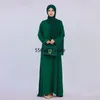 Ropa étnica Abaya Mujer musulmana Color sólido Tela arrugada Vestidos modestos CasuaI Islámico Dubai Turk Under Garment Ramadan Eid