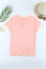 pink V Neck Lace Trim Short Sleeve Top 2023 Hot New s5l9#