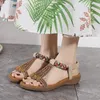 Sandales luxe strass incrusté plat pour femmes été bohème ethnique plage chaussures doux élastique bande décontracté voyage marche appartements