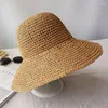 Chapéus largos de abrangência Sol de verão para mulheres retro chapéu de palha plana caído caçando senhoras de proteção ao ar livre, sombra de praia sombreros