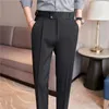 Ternos masculinos de estilo britânico de verão High Casual Pant homens com cintura elástica de design de cintura calças Festa de casamento social formal