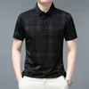 Men's Polos Summer Men's Polo Shirt Turn-down Collar Short Sleeve Loose Striped Button Check Casual Comfort Fashion Tops 230518