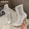 Sandals Eilyken تصميم الأزياء شبكة عالية الكعب الكعب أحذية الصنادل المتعريات مثير زقزقة أخمص القدمين T-ted القطب رقص الأخضر J230518