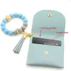 Silicone Beads Bracelet Keychain Ring with Wallet for Women Key Chain Bangle with Tassel Keychain Wristlet Strap Card Holder Wholesale