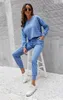 Women's Two Piece Pants Women Two-piece Sports Clothes Set Solid Color Round Collar Pullover and Elastic Waist Pants S/ M/ L/ XL/ XXL Autumn Suits 230518