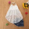 Ensembles de vêtements 1-6 ans enfant en bas âge fille vêtements ensemble enfants bébé vêtements pour bébés filles dentelle robe sans manches hauts denim shorts ensemble de tenue d'été