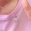Подвесные ожерелья корейская модная винтажная полость розового хрустального сердца Серебряное цветовое колье для женщин для женщин Свадебные украшения 230517