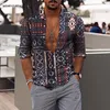 Camisas casuais masculinas Snake Floral Abstract Geometry 3D em todo o botão havaiano impressa de luva cheia Vocação de roupas masculinas roupas