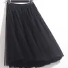 Kjolar 3 lager 85 cm svart veckad kjol sexig midi tyll kjol hög midja full foder vuxen tutu koreansk stil kvinnor jupe femme faldas 230518
