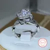 Wedding Rings 925 Sterling zilveren met elkaar verweven driedimensionale roos wit zirkoon vol diamant dames temperament elegante sieraden 230517