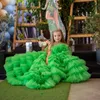 Light Green Flower Girl Dresses For Party Extra Puffy Beaded Kids Litter Girls Pageant Birthday Gowns Photoshoot