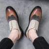 Mens Brogue casual leather shoes lace up business formal party pointed small leather shoes party mens shoes