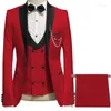 Men's Suits 3 Piece Slim Fit Boyfriend For Men Wedding Tuxedos Male Fashion Jacket Vest With Pants Black Peaked Lapel Bridal Costume